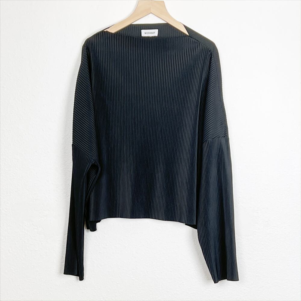 WEEKDAY Lara Turtleneck Pleated Oversized Long Sleeve Top Black Large